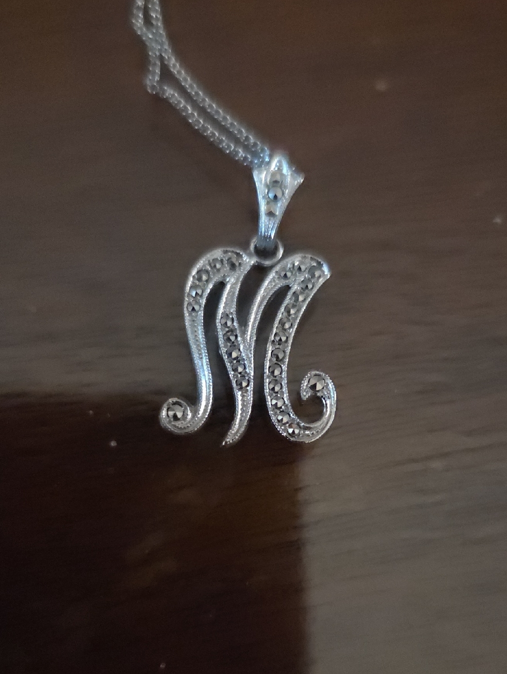 Sterling Silver 'M' Initial Pendant Necklace - Silver